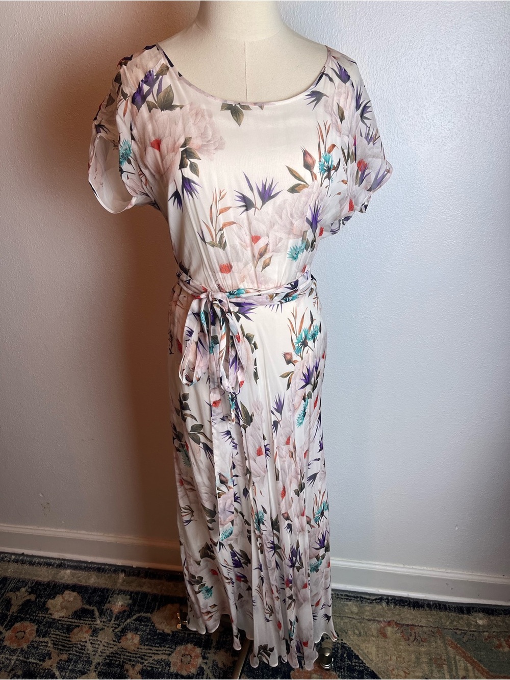 UJA Paris Cream Floral Maxi Dress with Teal & Purple Accents